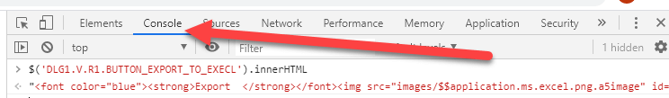 In the Chrome Console Debugger enter the button ID as it was shown when the element was inspected.