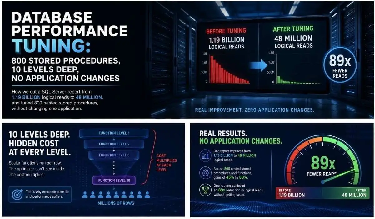 Database optimization without changing the application. Database optimization without changing the application.