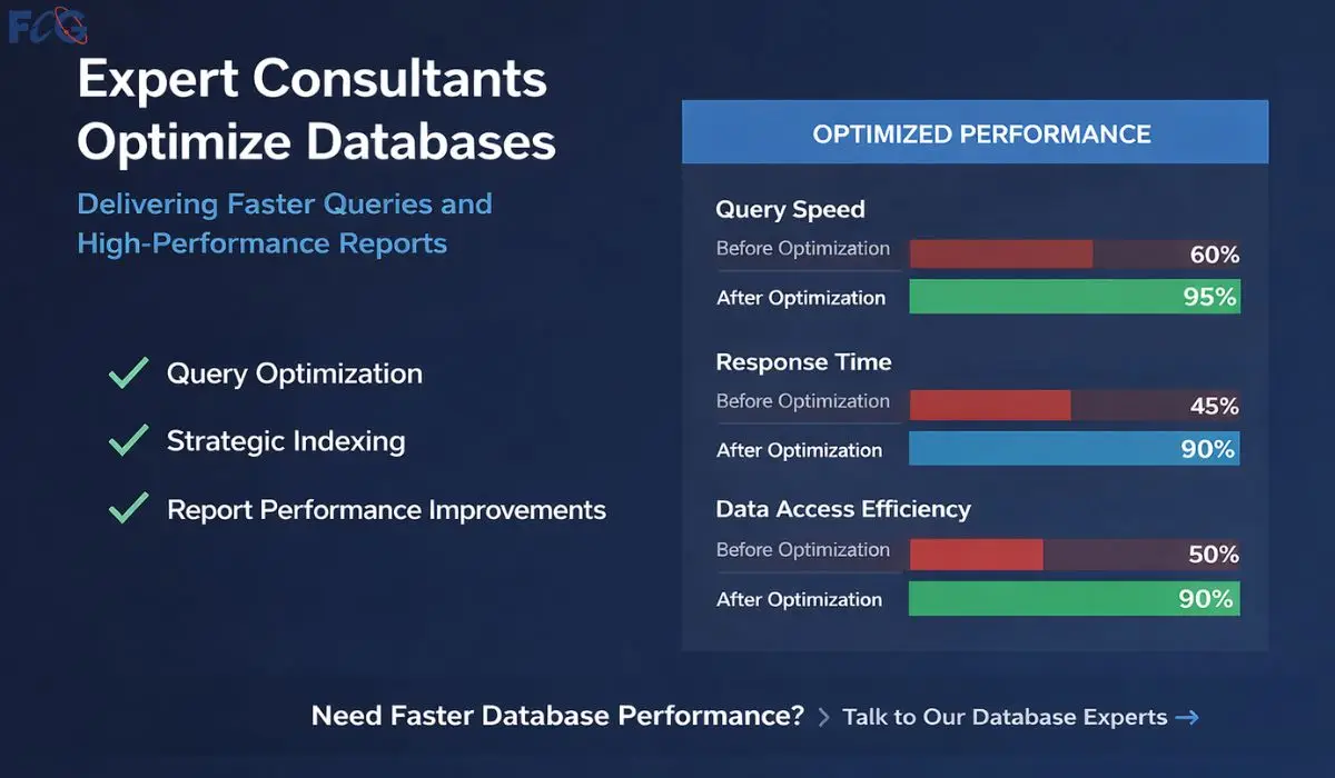 Expert consultants optimize databases for faster reports and queries daily